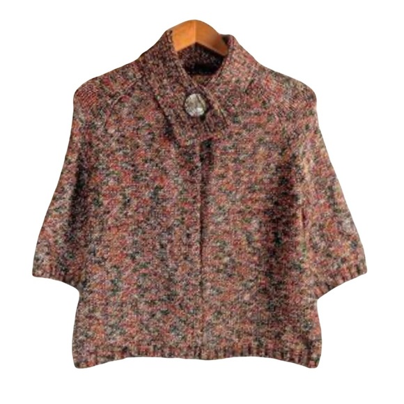 Tweeds Multicolor Knit Short Sleeve Sweater Poncho Capelet L - Picture 2 of 5